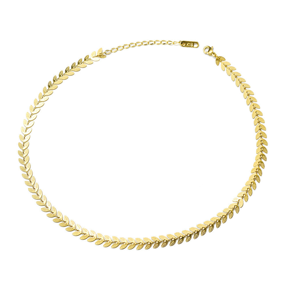 Ins European And American Wheat Leaves Phoenix Tail Necklace Pearl Earrings Jewelry Titanium Steel Plated 18K Gold Color Protection
