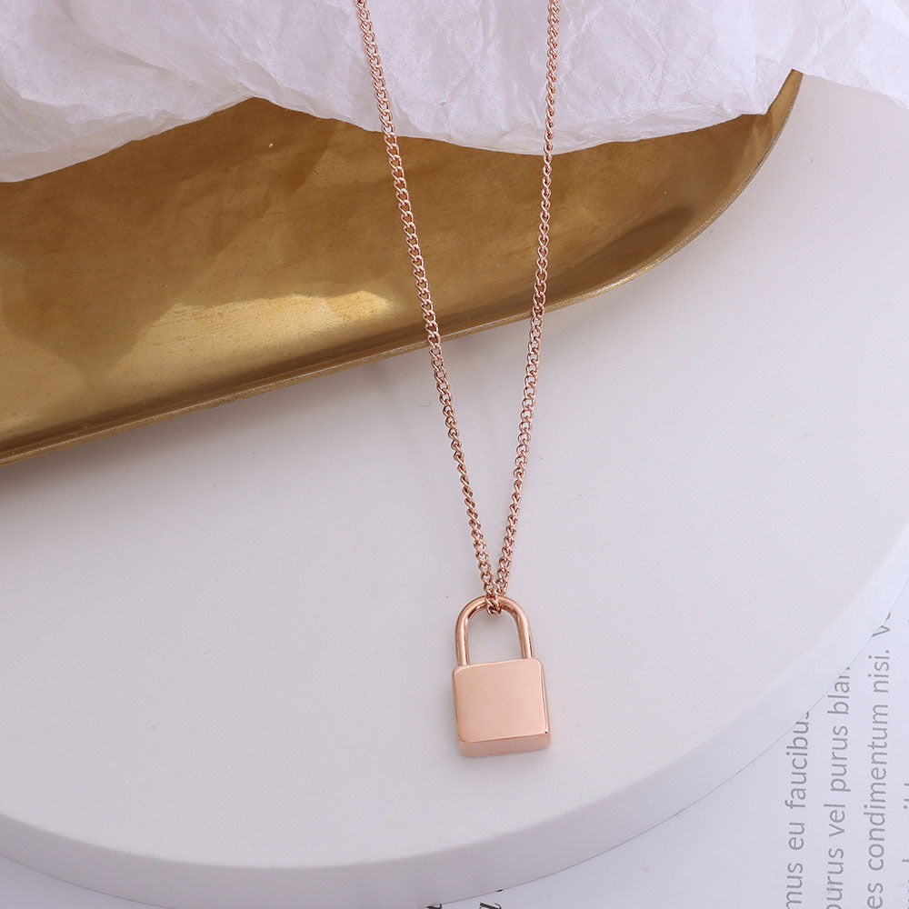European And American Personality Cold Style Fashionable Lock Pendant Necklace Female Jewelry Titanium Steel 18k Gold Plated
