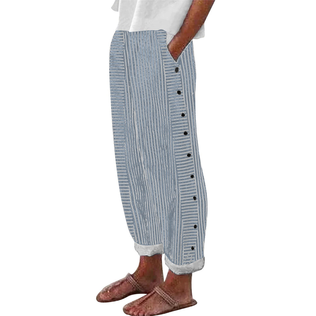 Women's Striped Casual Trousers Lightweight  Blend Stretch Pants