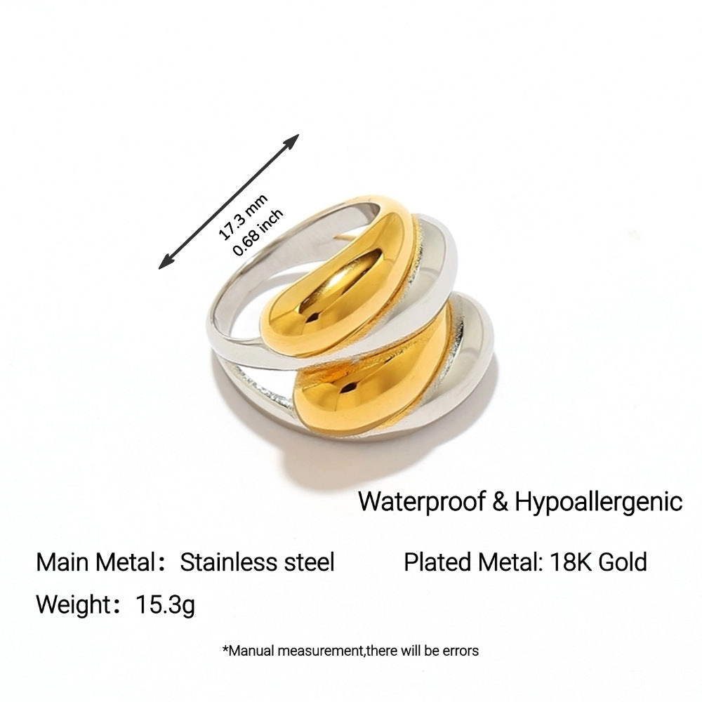Ins Titanium Steel Ring Round Geometric 18K Gold Plated Niche Women Jewelry