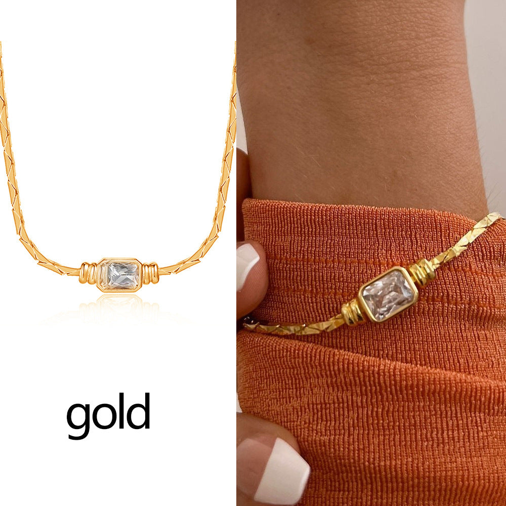 Titanium Steel Rope-knot Braided Chain Bracelet With Clear Cubic Zirconia Available In 18K Gold And Silver Finishes