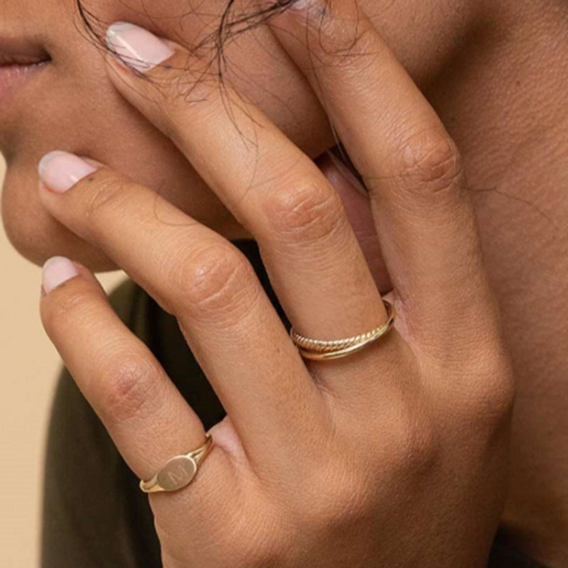 Simple Modern Double-ring Titanium Steel Ring With 18k Gold Plating