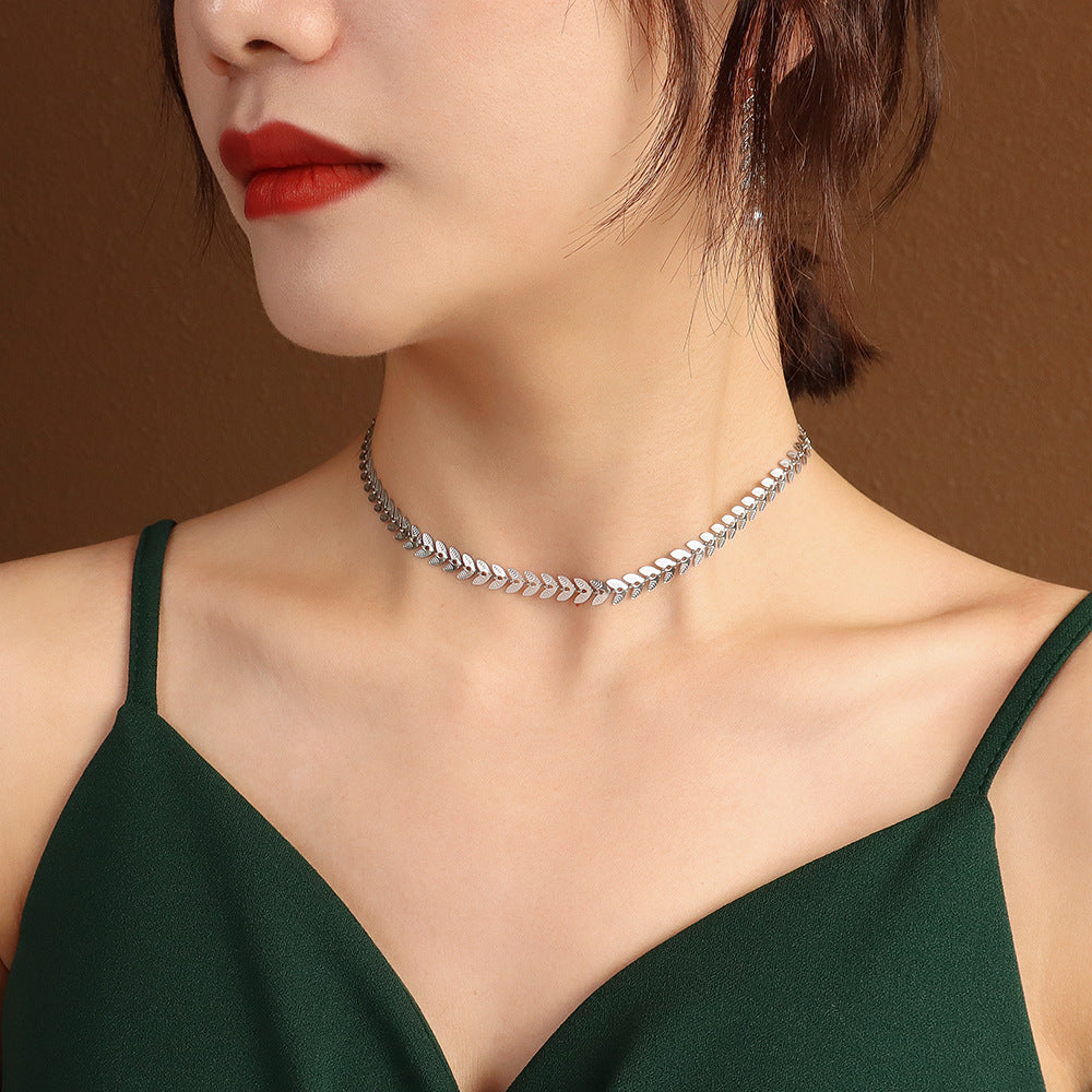 Ins European And American Wheat Leaves Phoenix Tail Necklace Pearl Earrings Jewelry Titanium Steel Plated 18K Gold Color Protection