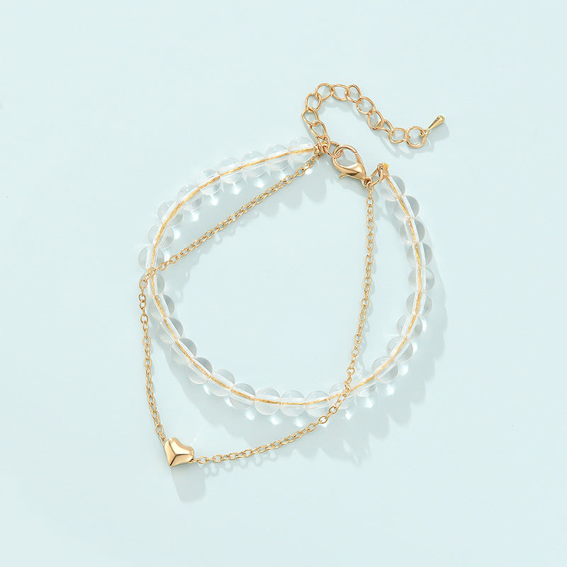 Love Heart Alloy Beaded Double Layer