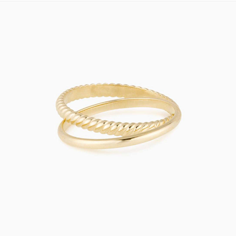 Simple Modern Double-ring Titanium Steel Ring With 18k Gold Plating