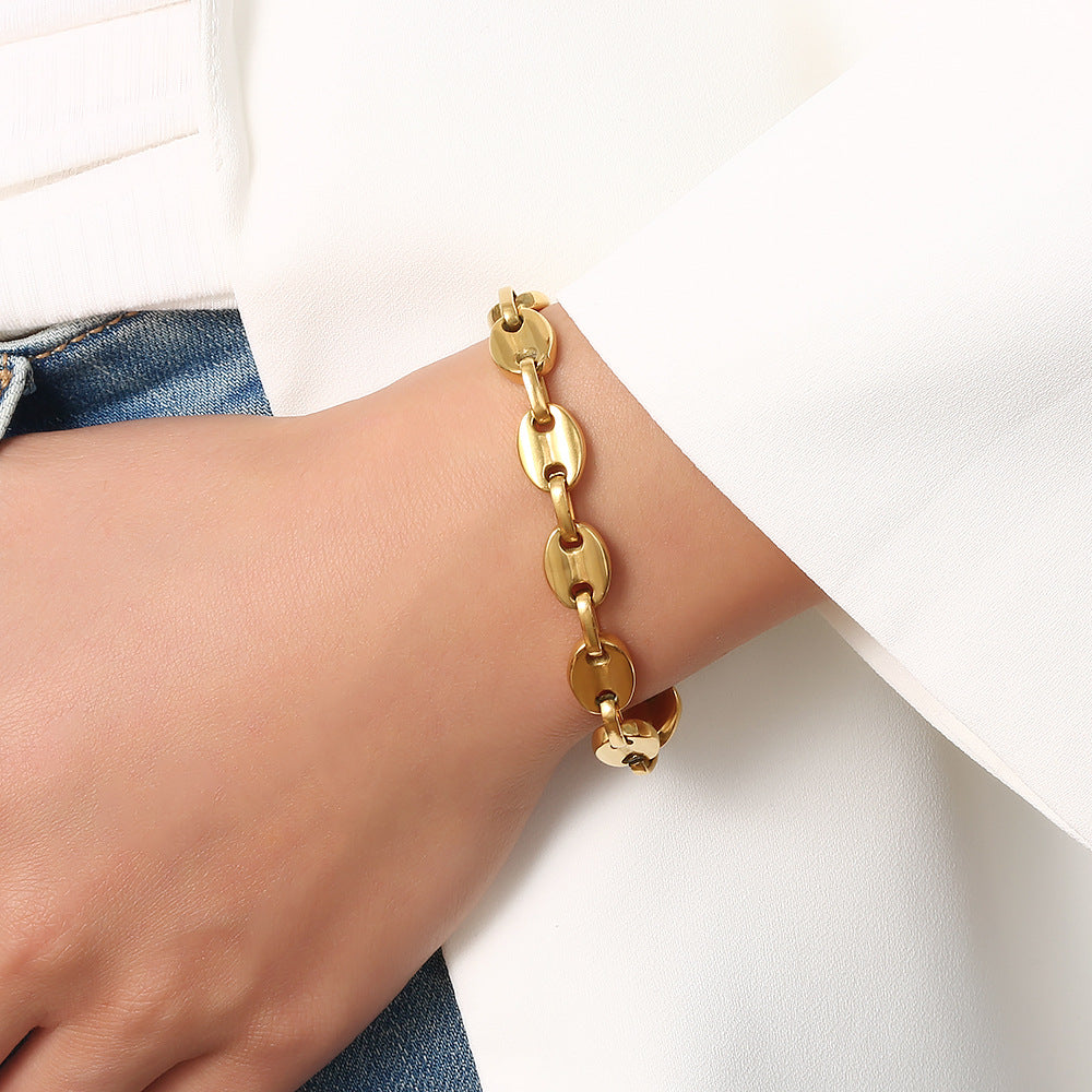 18K Gold Titanium Steel Pig Nose Chain Women's Bracelet Jewelry
