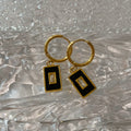 Vintage 18K Gold Plated Titanium Square Shell Zircon Necklace Jewelry Set