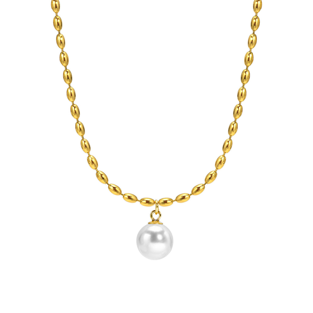 New Titanium Steel 18K Gold Milgrain Pearl Clavicle Necklace For Women
