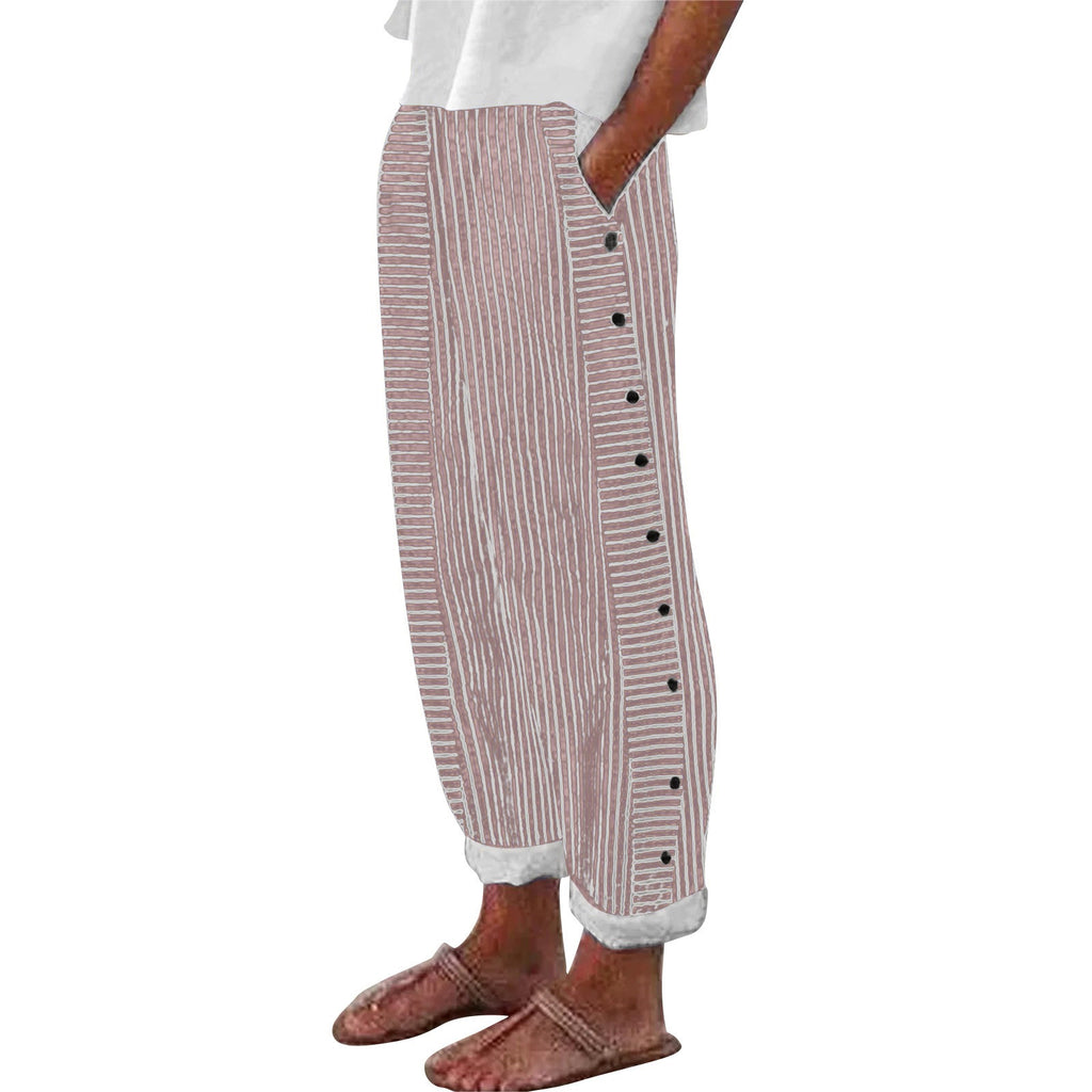 Women's Striped Casual Trousers Lightweight  Blend Stretch Pants