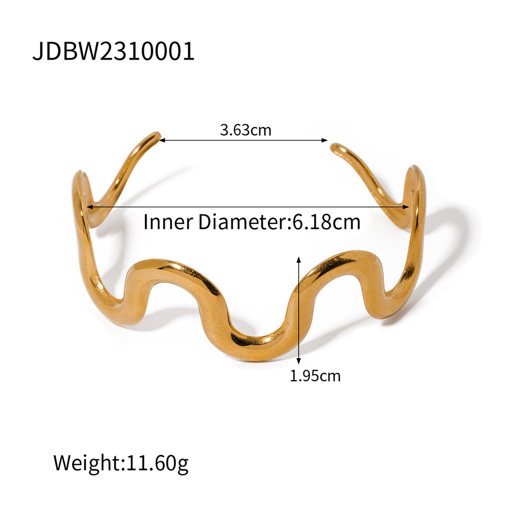 New INS Style Titanium Steel Bracelet For Women, 18K Gold Plated Stainless Steel, Fashion Trend Wavy Bangle Jewelry