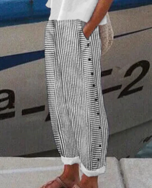 Women's Striped Casual Trousers Lightweight  Blend Stretch Pants