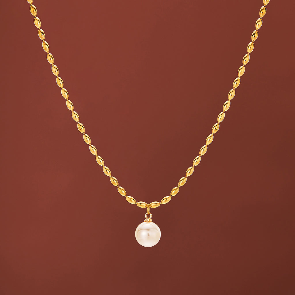 New Titanium Steel 18K Gold Milgrain Pearl Clavicle Necklace For Women