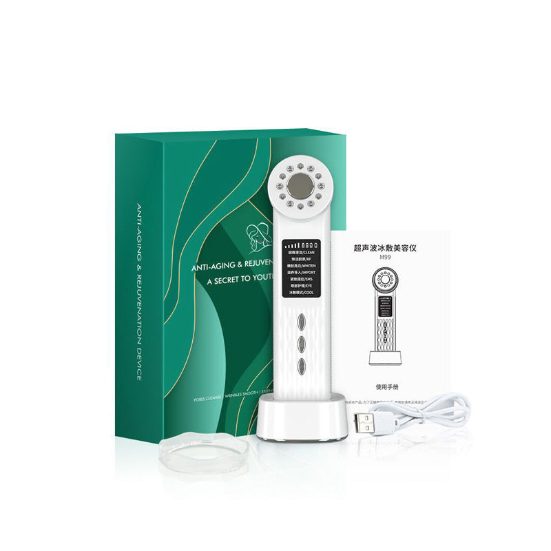 Ice Compress RF Inductive Therapeutical Instrument Color Light EMS Micro Current Facial Massage