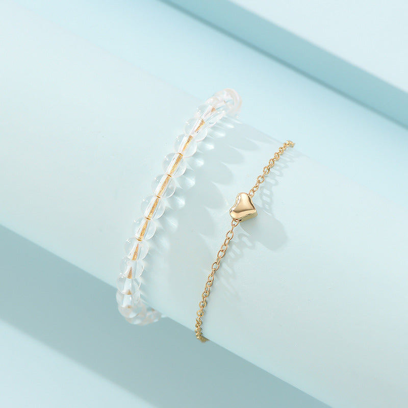 Love Heart Alloy Beaded Double Layer