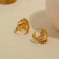 Pearl SUNFLOWER Titanium Steel Open-end Ring Non-fading Niche 18K Gold Plating Retro Easy Matching Jewelry