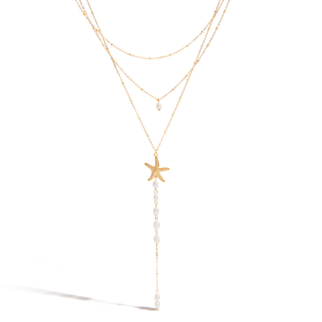 European And American Pearls Necklace Titanium Steel No Fading Twin Starfish 18K Gold Stainless Steel