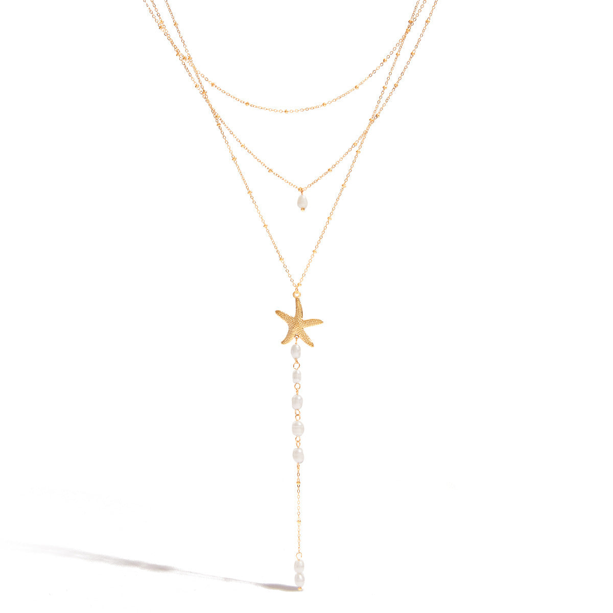 European And American Pearls Necklace Titanium Steel No Fading Twin Starfish 18K Gold Stainless Steel