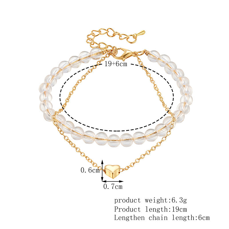 Love Heart Alloy Beaded Double Layer