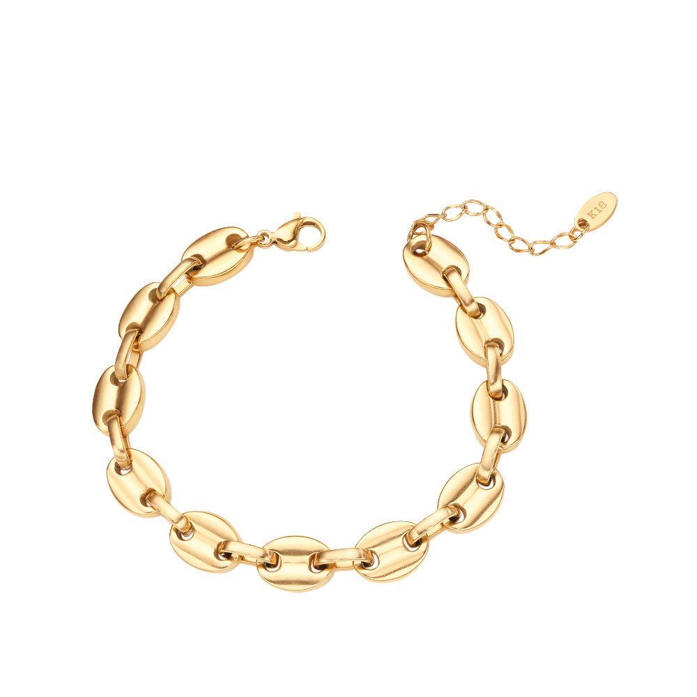 18K Gold Titanium Steel Pig Nose Chain Women's Bracelet Jewelry