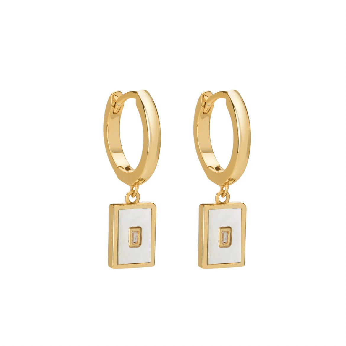 Vintage 18K Gold Plated Titanium Square Shell Zircon Necklace Jewelry Set