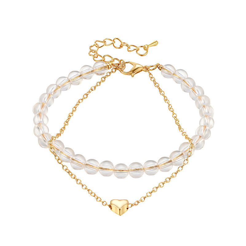 Love Heart Alloy Beaded Double Layer