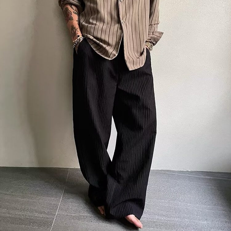 Mens Pleated Textured Wide-Leg Pants