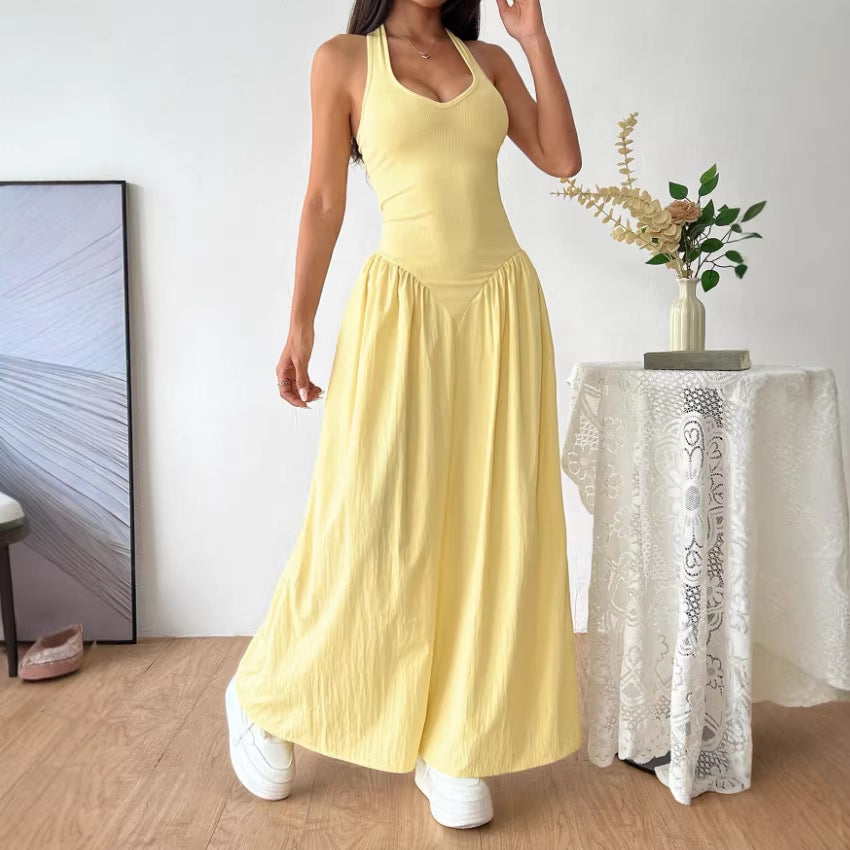 European And American-style French Deep V-neck Backless Dress