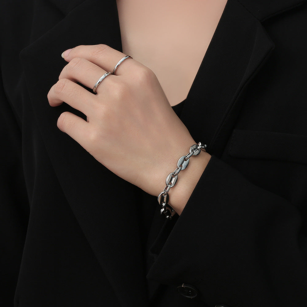 18K Gold Titanium Steel Pig Nose Chain Women's Bracelet Jewelry