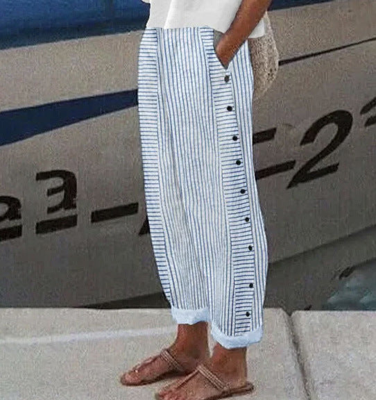 Women's Striped Casual Trousers Lightweight  Blend Stretch Pants