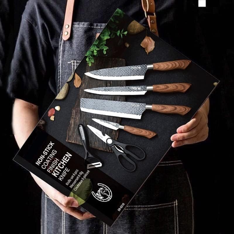 6 PCS Kitchen Knife Sets, Steel Kitchen Knives Set Tools Forged Kitchen Knife Scissors Ceramic Peeler Chef Slicer Knife Gift Case