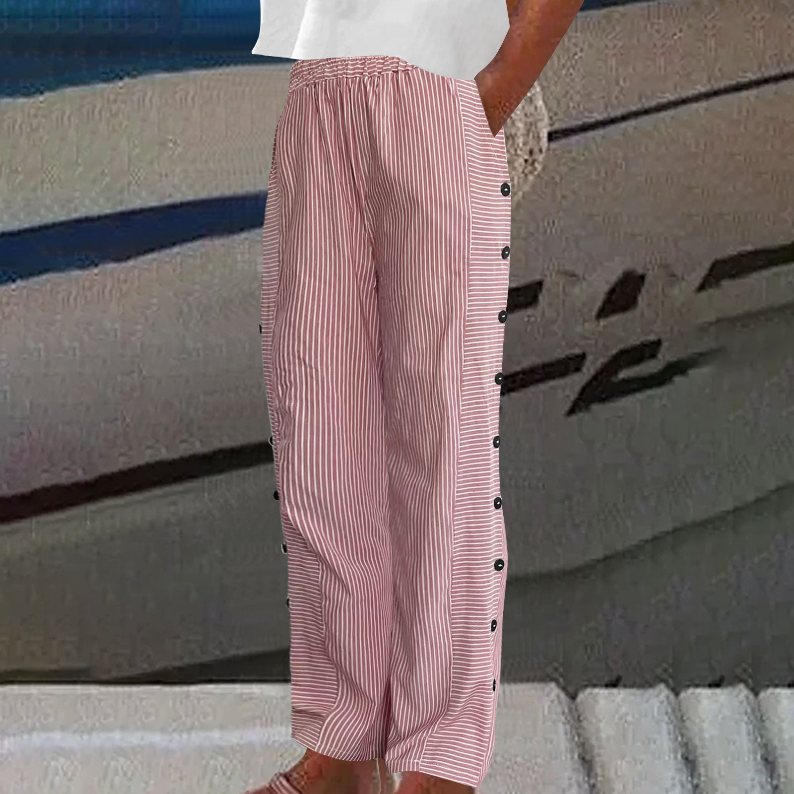 Women's Striped Casual Trousers Lightweight  Blend Stretch Pants
