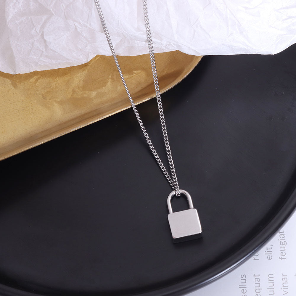 European And American Personality Cold Style Fashionable Lock Pendant Necklace Female Jewelry Titanium Steel 18k Gold Plated