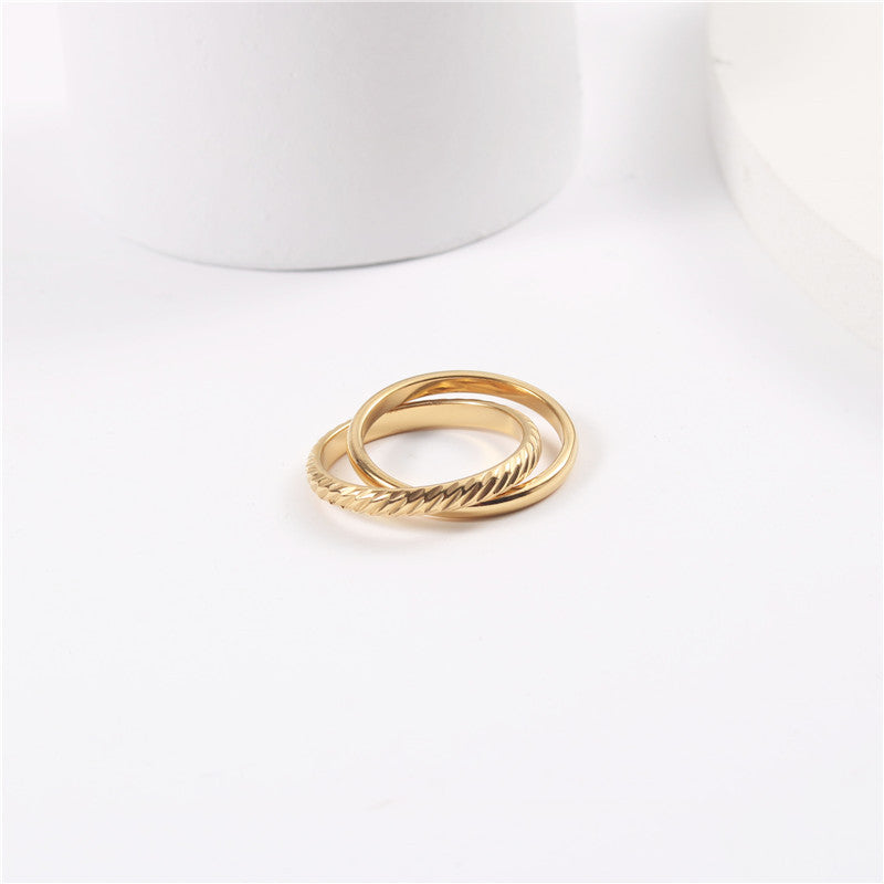 Simple Modern Double-ring Titanium Steel Ring With 18k Gold Plating