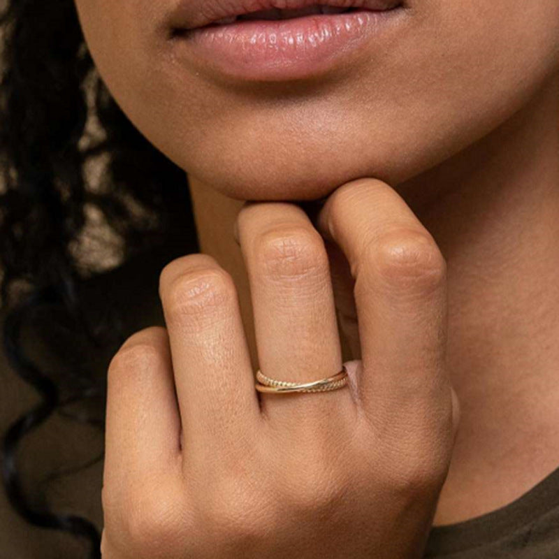 Simple Modern Double-ring Titanium Steel Ring With 18k Gold Plating