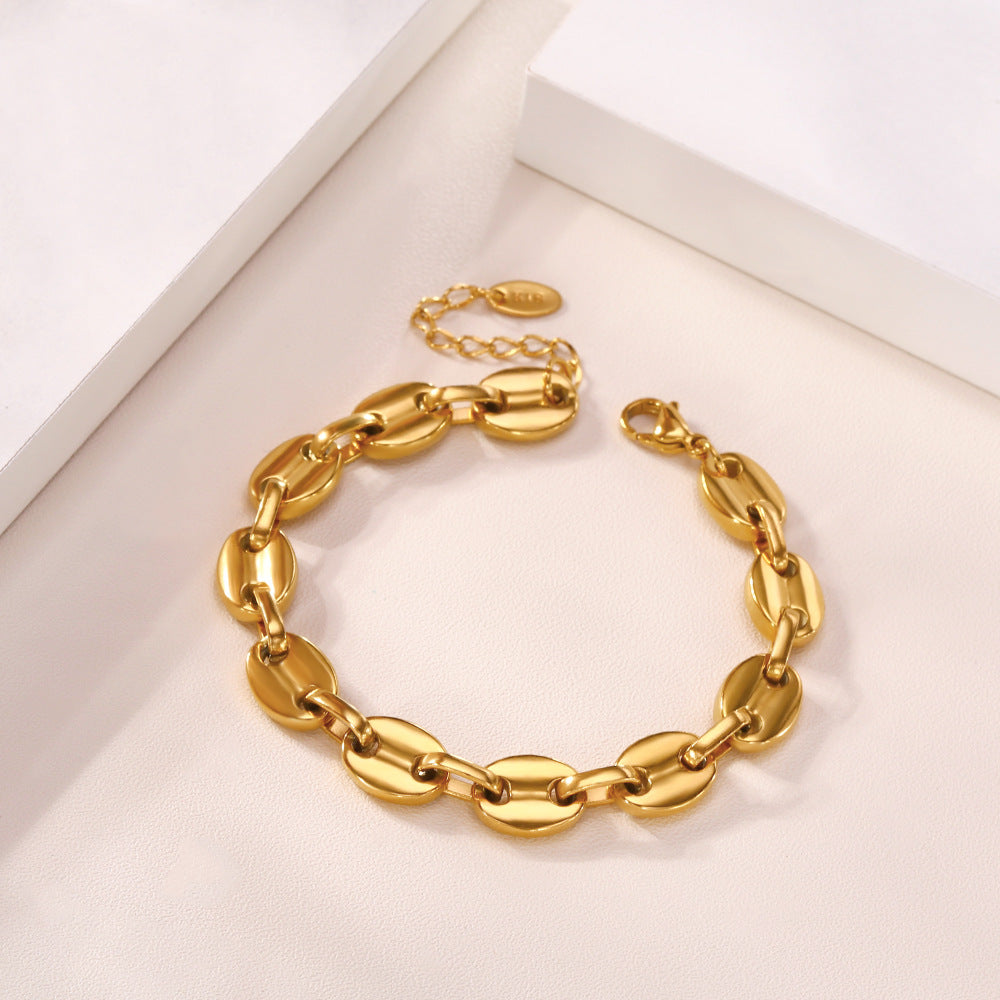 18K Gold Titanium Steel Pig Nose Chain Women's Bracelet Jewelry