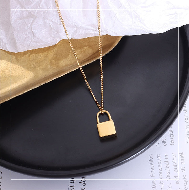European And American Personality Cold Style Fashionable Lock Pendant Necklace Female Jewelry Titanium Steel 18k Gold Plated
