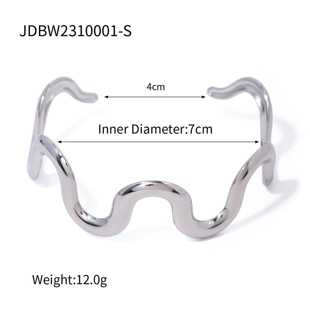 New INS Style Titanium Steel Bracelet For Women, 18K Gold Plated Stainless Steel, Fashion Trend Wavy Bangle Jewelry
