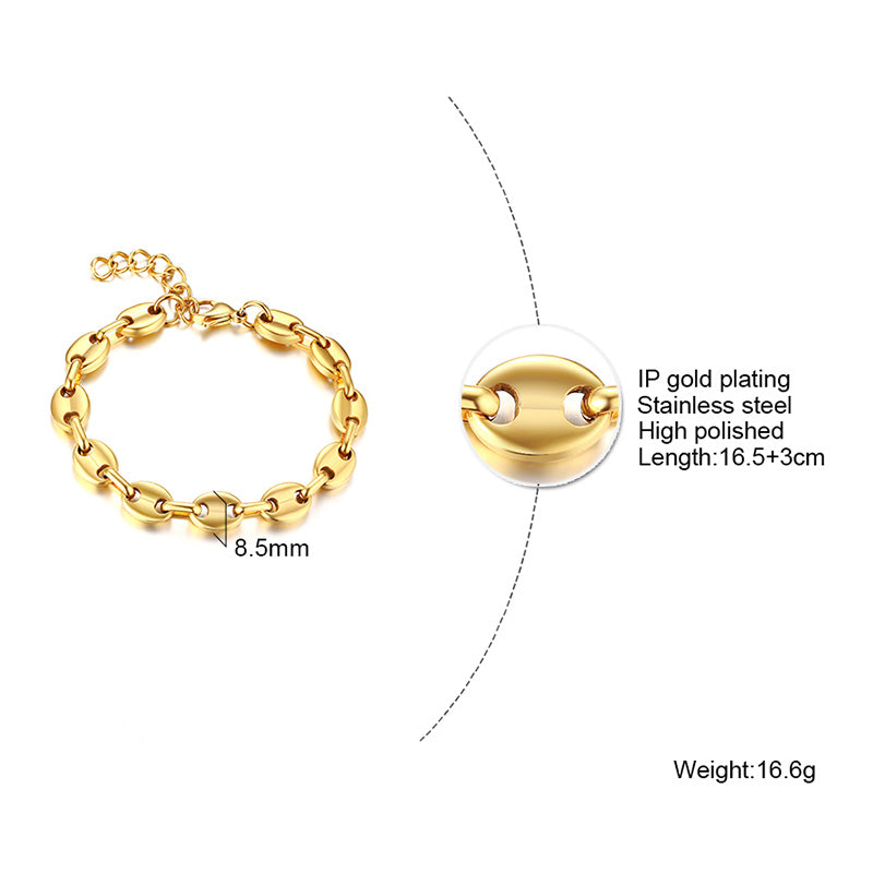 18K Gold Titanium Steel Pig Nose Chain Women's Bracelet Jewelry