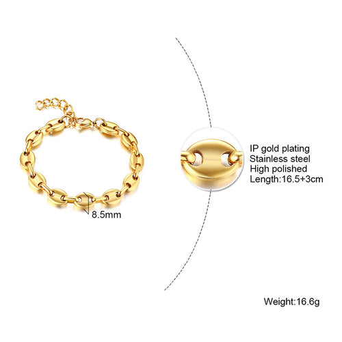 18K Gold Titanium Steel Pig Nose Chain Women's Bracelet Jewelry