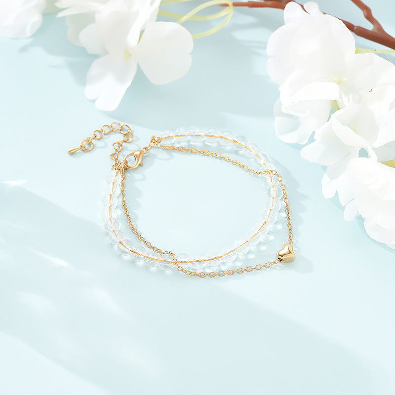 Love Heart Alloy Beaded Double Layer