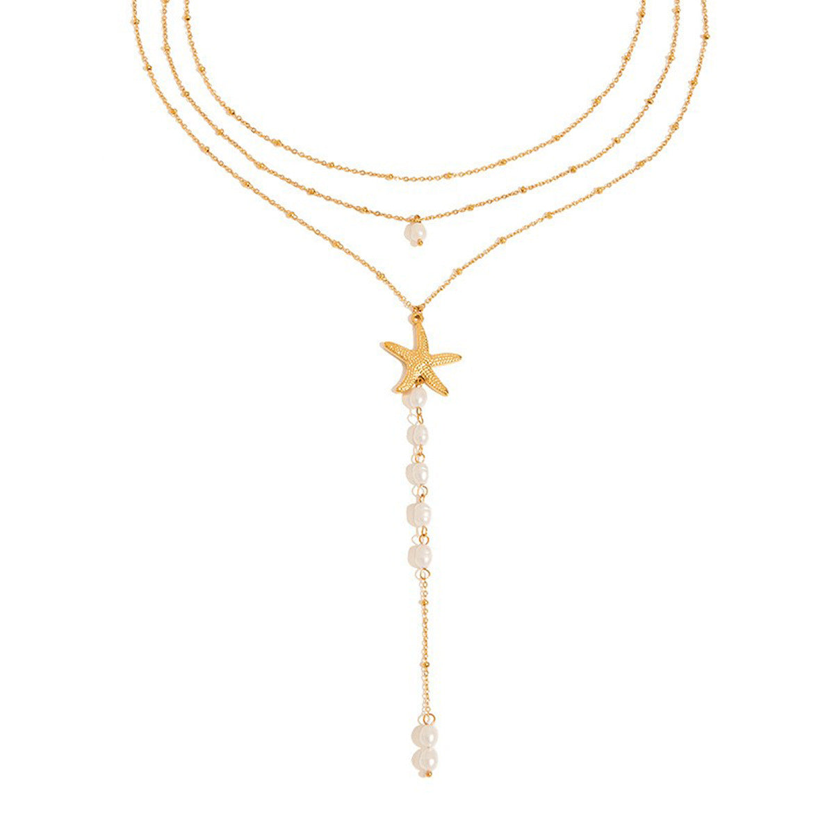 European And American Pearls Necklace Titanium Steel No Fading Twin Starfish 18K Gold Stainless Steel