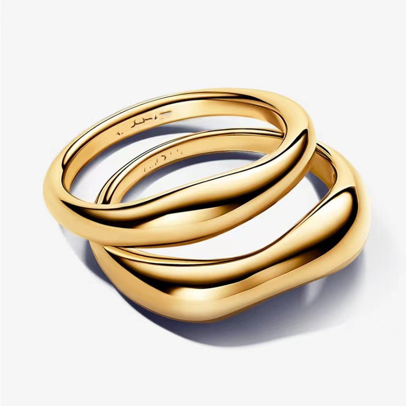 Mother-and-child Ring Set In Titanium Steel With 18k Gold Plating