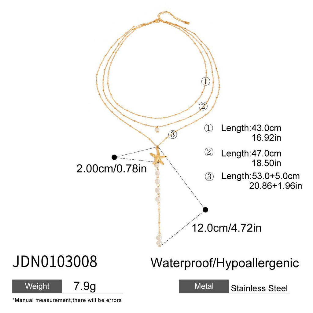 European And American Pearls Necklace Titanium Steel No Fading Twin Starfish 18K Gold Stainless Steel