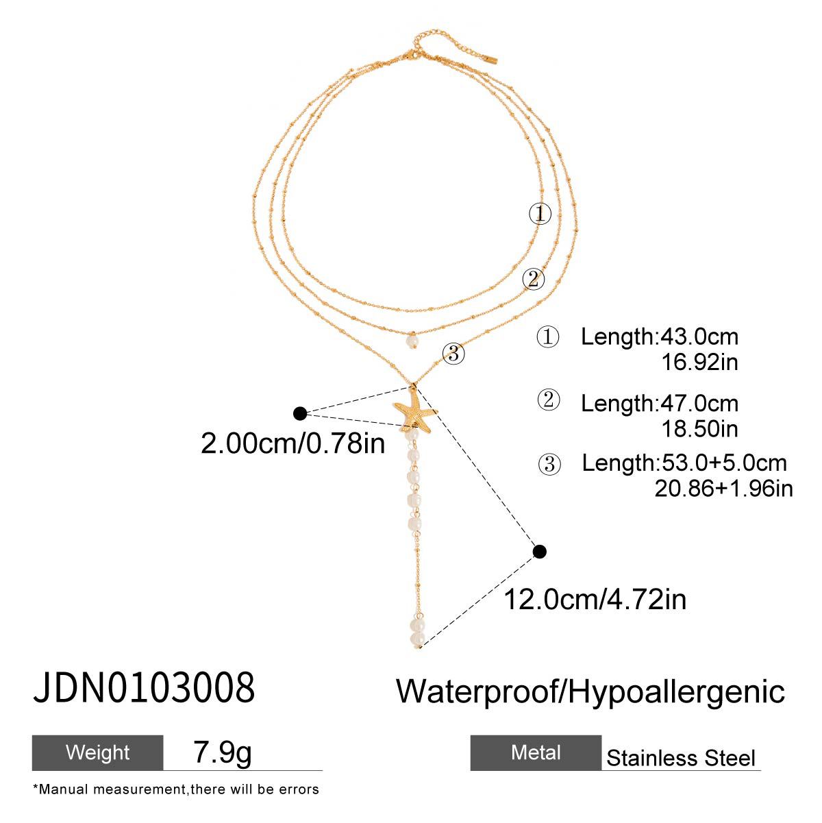 European And American Pearls Necklace Titanium Steel No Fading Twin Starfish 18K Gold Stainless Steel